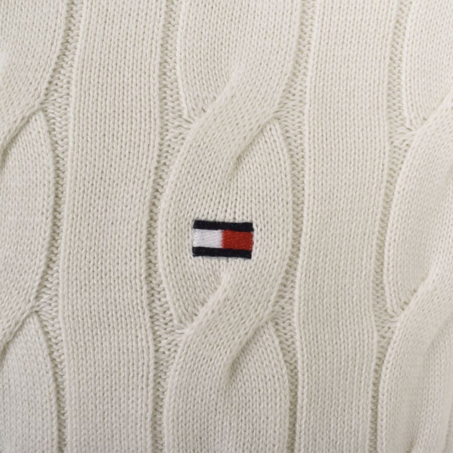 Tommy Hilfiger Quarter Zip Cable Knit Jumper Ivory